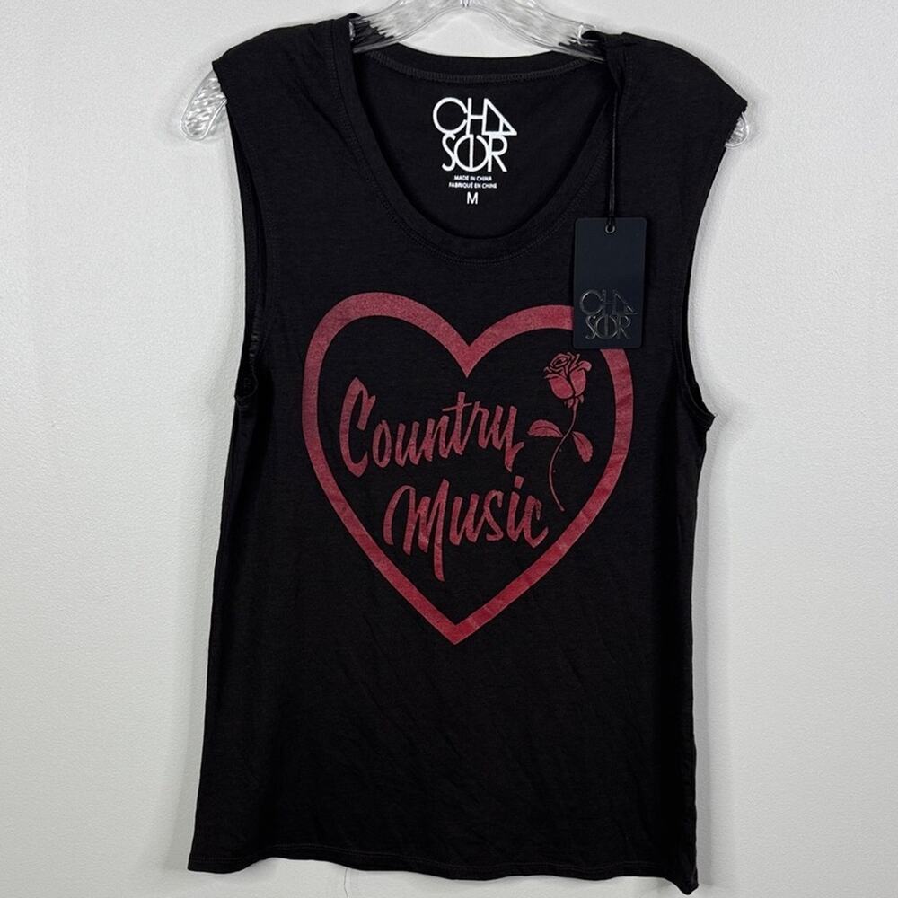 NWT Chaser Women's Medium Country Music Rose Graphic Muscle Tee Tank Top M
